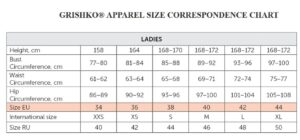 Grishko guide des tailles femme