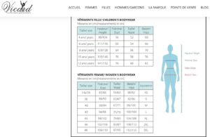 Vicard : guide des tailles fille et femme